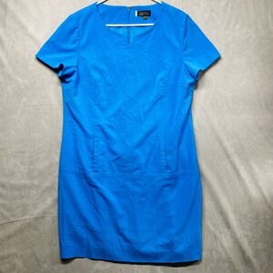 Tahari Arthur S. Levine Blue V-Neck Short Sleeve Knee Length Sheath Dress‎ Sz 14